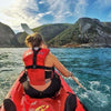 Paddling a kayak into the Storms River Mouth